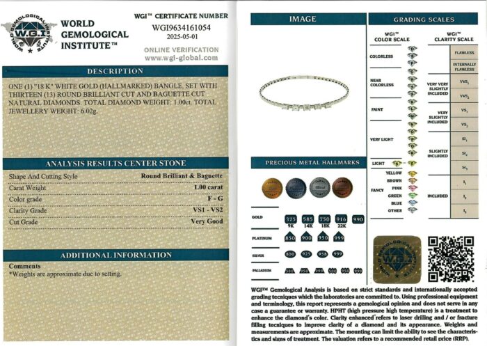 White Gold Brilliant Cut & Baguette Cut Diamond Bangle - 1.00ct-17201