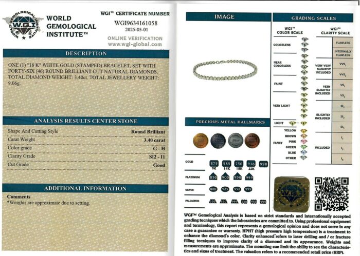 White Gold Round Brilliant Cut Diamond Bracelet - 3.40ct-17223