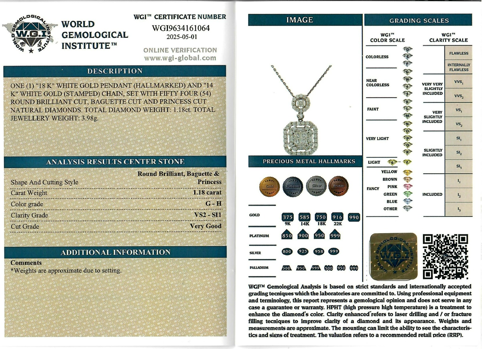 White Gold Round Brilliant & Princess Cut And Baguette Cut Pendant - 1.18ct-17215