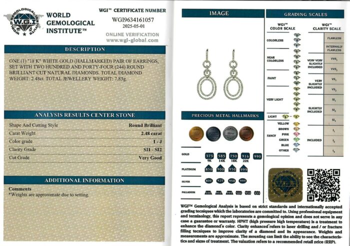 White Gold Brilliant Cut Diamond Earrings - 2.48ct-17221