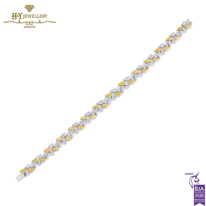 White Gold & Yellow Gold Pear Cut Diamond & Fancy Yellow Bracelet - 12.01ct-16817