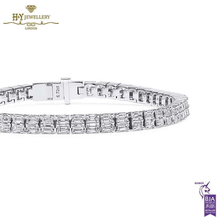 White Gold Emerald Cut Diamond Tennis Bracelet - 6.72ct-16831