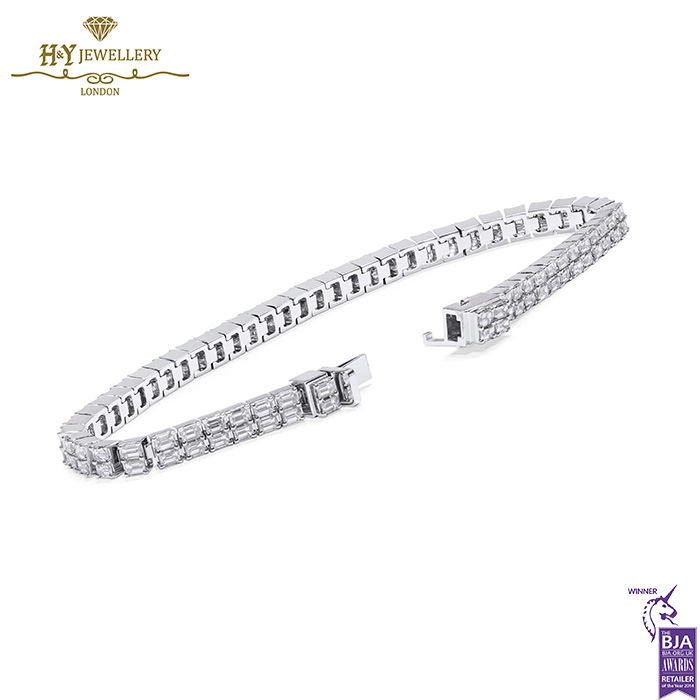 White Gold Emerald Cut Diamond Tennis Bracelet - 6.72ct-16832