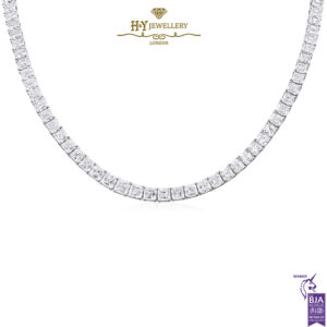White Gold Asscher Cut Diamond Tennis Necklace - 25.74ct -0