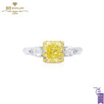 White Gold Radiant Cut Fancy Yellow Diamond & Pear Cut Diamond Ring - 2.48ct-0