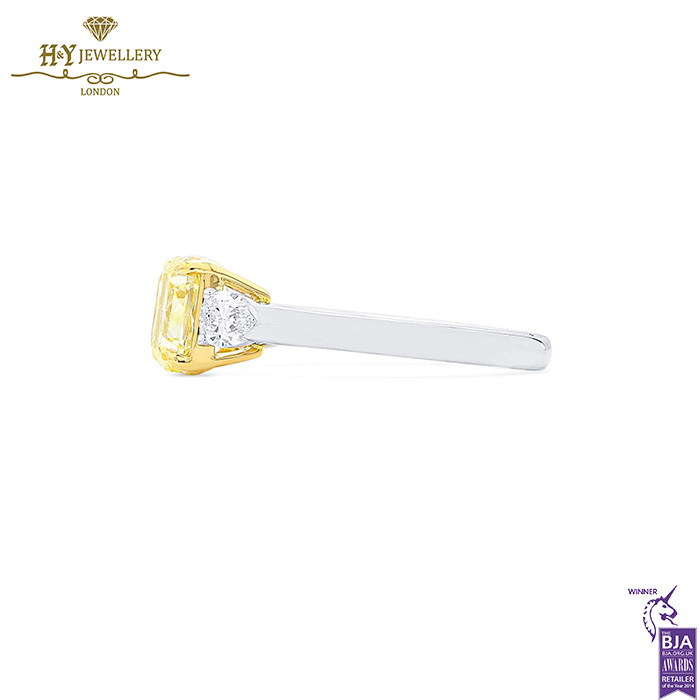 White Gold Radiant Cut Fancy Yellow Diamond & Pear Cut Diamond Ring - 2.48ct-16841