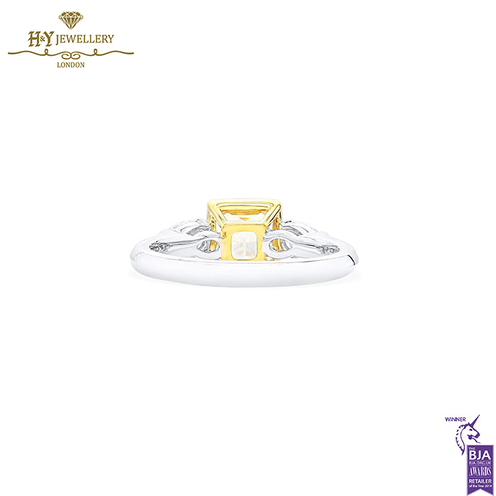 White Gold Radiant Cut Fancy Yellow Diamond & Pear Cut Diamond Ring - 2.48ct-16842