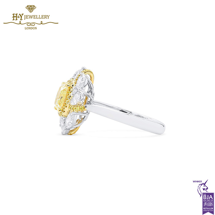 White Gold Cushion Cut Fancy Yellow & Mix Cut Diamond Ring - 2.56ct-16847