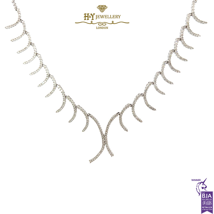 White Gold Round Brilliant Cut Necklace - 4.00ct-0