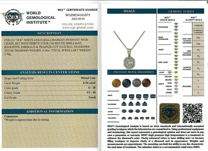 White Gold Pendant Round & Baguette Cut - 0.56ct-17208