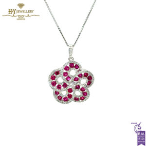 White Gold Round cut Ruby & Round Cut Diamond Pendant - 1.10ct-0