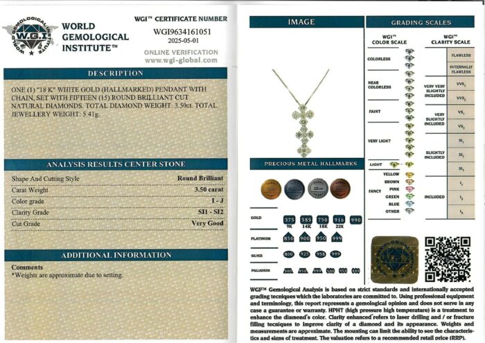 White Gold Round Cut Diamond Pendant - 3.50ct-17212