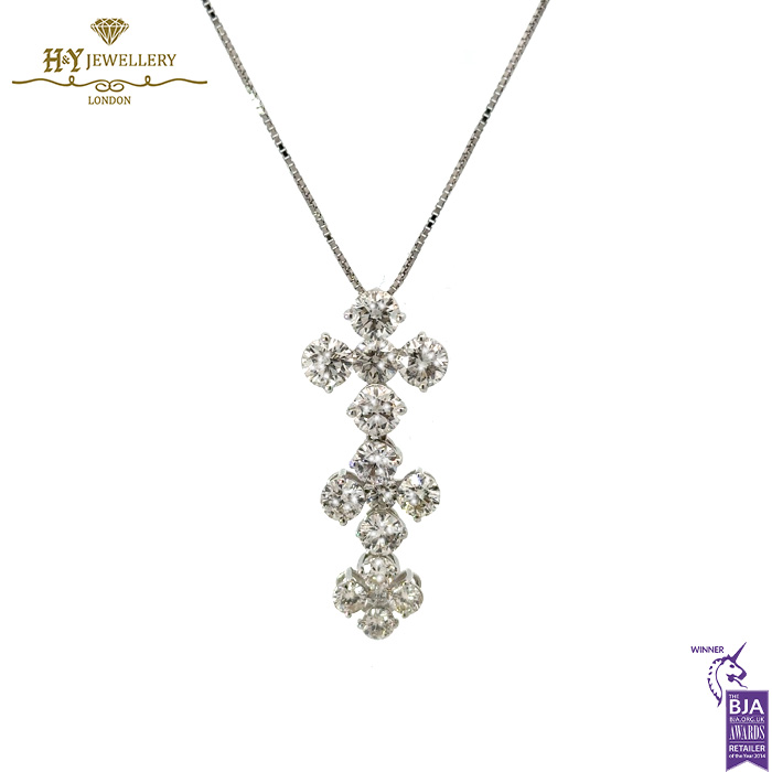 White Gold Round Cut Diamond Pendant - 3.50ct-0