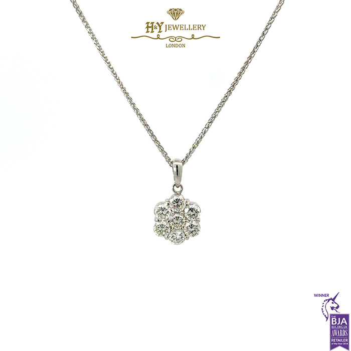 White Gold Round Brilliant Cut Diamond Pendant - 1.09ct-0