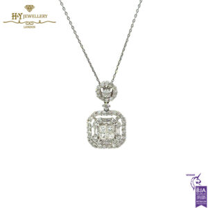 White Gold Round Brilliant & Princess Cut And Baguette Cut Pendant - 1.18ct-0