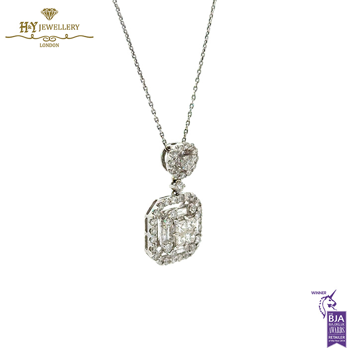 White Gold Round Brilliant & Princess Cut And Baguette Cut Pendant - 1.18ct-16783