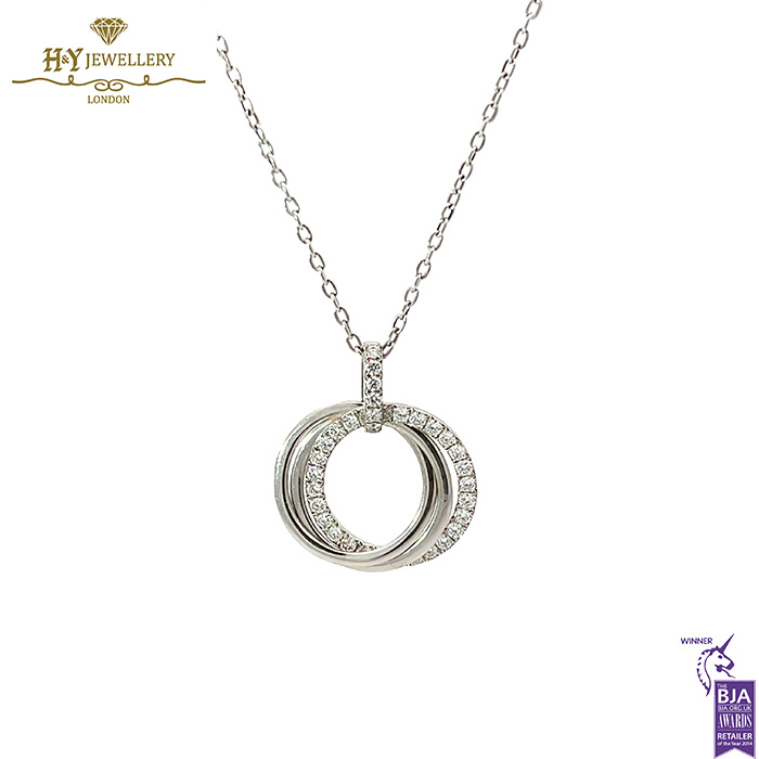 White Gold Round Brilliant Cut Diamond Pendant - 1.07ct-0