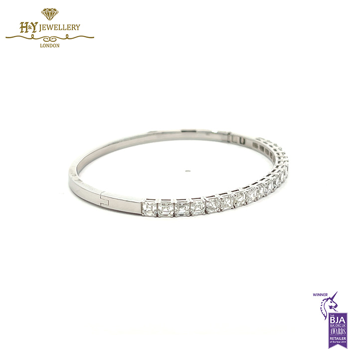 White Gold Asscher Cut Diamond Bangle - 4.75ct-16761