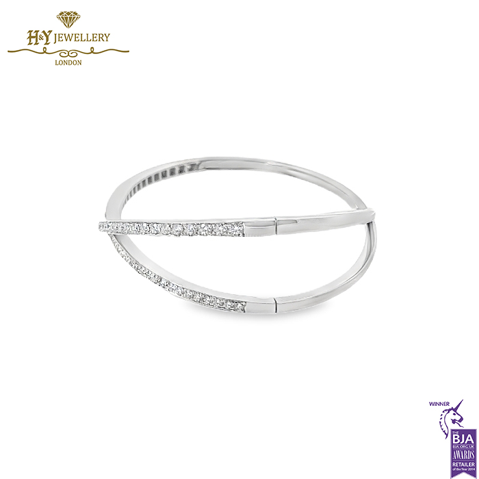 White Gold X Design Pave Diamond Bangle - 2.52ct-16955