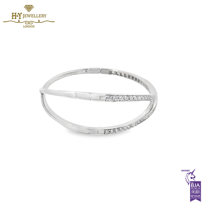 White Gold X Design Pave Diamond Bangle - 2.26ct-16959