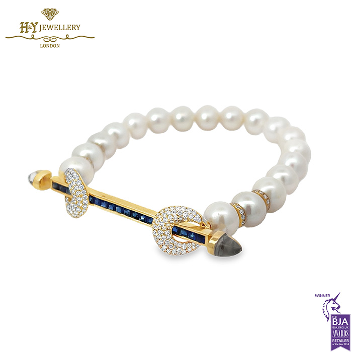 Ananya Chakra Bead Wristwear Yellow Gold Blue Sapphire Crystal Quartz & Diamond Bar - 1.21ct-17032