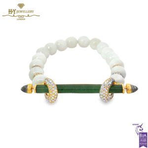 Ananya Chakra Inlay Wristwear Yellow Gold Bar - Jade Crystal Quartz & Diamond Bead Pearl - 1.30ct-0