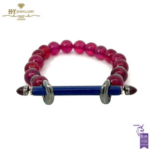 Ananya Chakra Inlay Wristwear Black Gold Bar Crystal Quartz & Lapis Bead Ruby -0