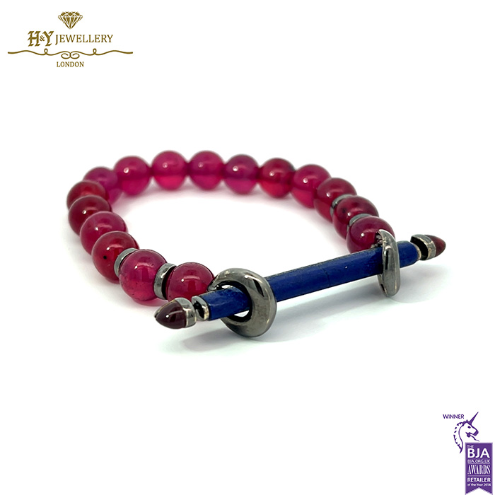 Ananya Chakra Inlay Wristwear Black Gold Bar Crystal Quartz & Lapis Bead Ruby -17058