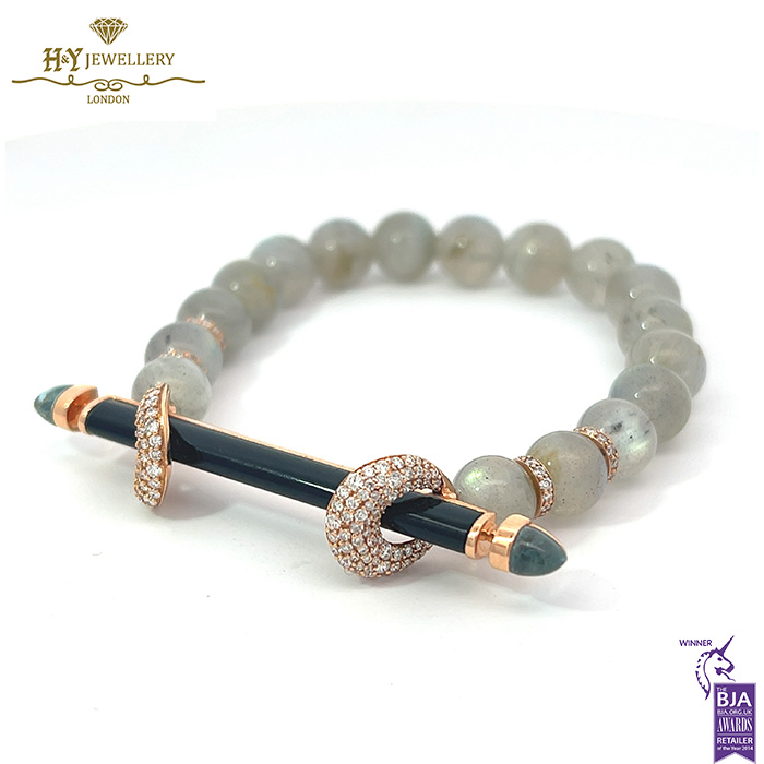 Ananya Chakra Onyx Wristwear Rose Gold Bar Black Onyx Diamond Bead Moonstone Blue Topaz - 1.24ct-17048