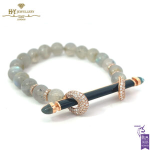 Ananya Chakra Onyx Wristwear Rose Gold Bar Black Onyx Diamond Bead Moonstone Blue Topaz - 1.24ct-17049