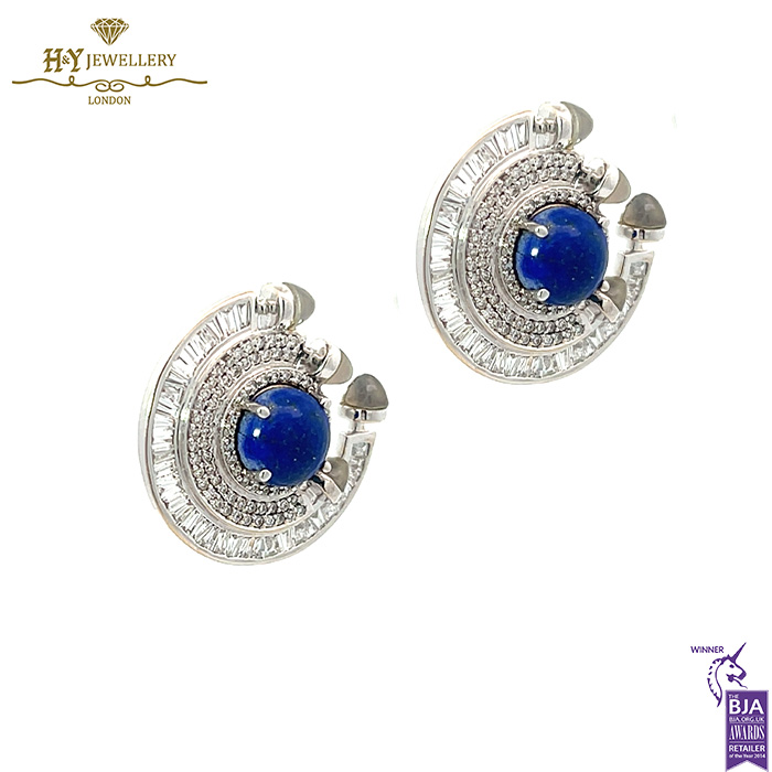 Chakra Stud Earring Diamond Lapis & Agate White Gold - 1.39ct-17028