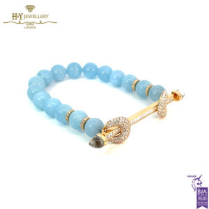 Ananya Chakra Yellow Gold Diamond & Crystal Quartz Bar with Aquamarine Beads - 1.94ct-17875