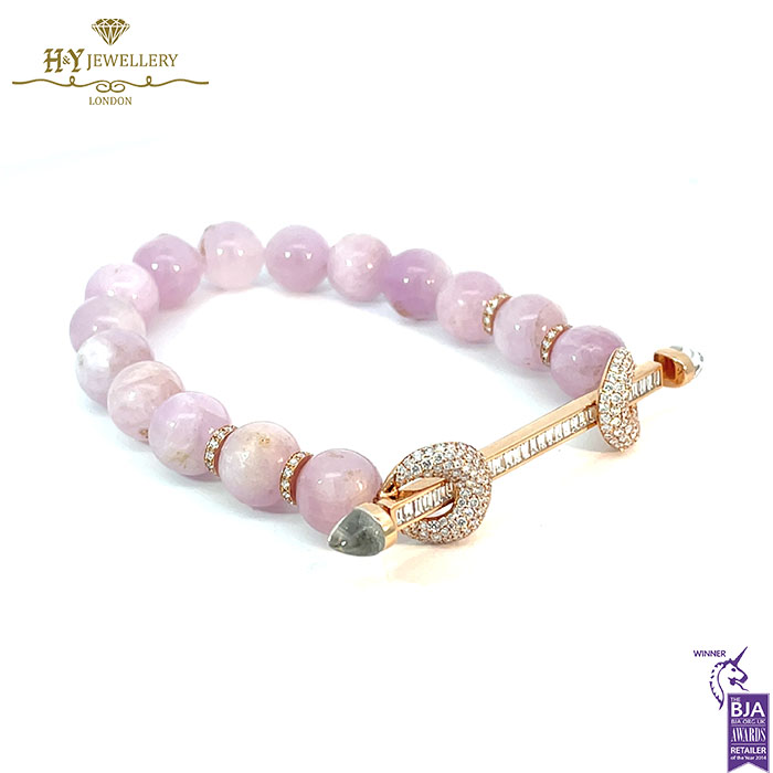 Ananya Chakra Rose Gold Diamond & Crystal Quartz Bar with Kunzite Beads - 1.90ct-17873