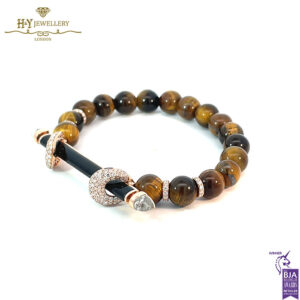 Ananya Chakra Rose Gold Diamond & Crystal Quartz & Black Onyx Bar with Tiger Eye Beads - 1.23ct-17869