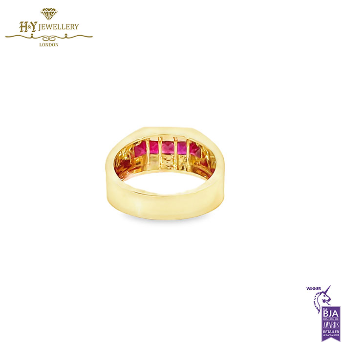 Men’s Yellow Gold Block Design Ring with Diamond & Princess-Cut Ruby - 1.53ct-18130