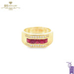 Men’s Yellow Gold Block Design Ring with Diamond & Princess-Cut Ruby - 1.53ct-0