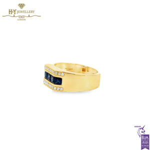 Men’s Yellow Gold Block Design Ring with Diamond & Princess-Cut Sapphire - 1.54ct-18006