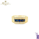 Men’s Yellow Gold Block Design Ring with Diamond & Princess-Cut Sapphire - 1.54ct-0