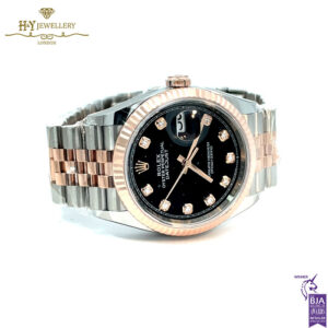 Rolex Date Just Bright Black Dial Set with Diamonds Stainless Steel & Rose Gold - Ref M126231-0019-17930