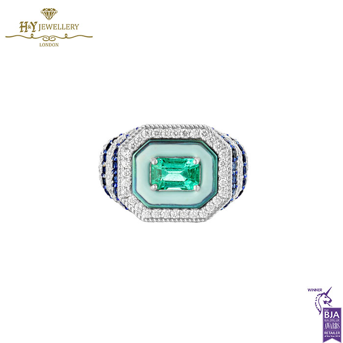 Emerald Twin Flame Pinky Ring White Gold - 1.93ct-0