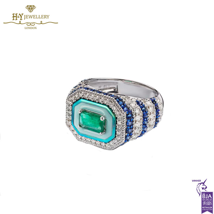 Emerald Twin Flame Pinky Ring White Gold - 1.93ct-18200